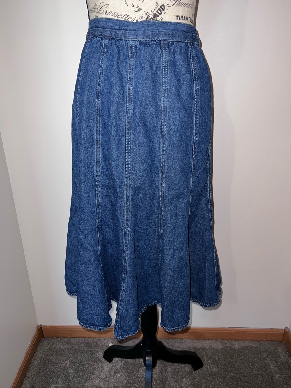 Studio West Denim Paneled Midi Skirt Medium Comfort Stretch Casual Boho